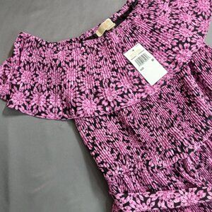 Michaels Kors purple floral off-shoulder dress with belt - NWT Size M